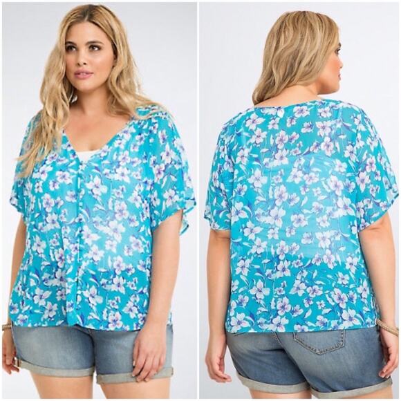 🌷5 for $25 Torrid Floral Chiffon Button Down Top - Picture 1 of 8